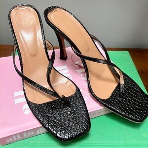 Brother Vellies Brown Snakeskin Thong High Heeled Sandals